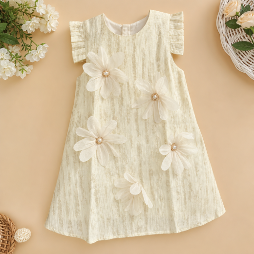 Elegant Floral Pearl Dress for Girls