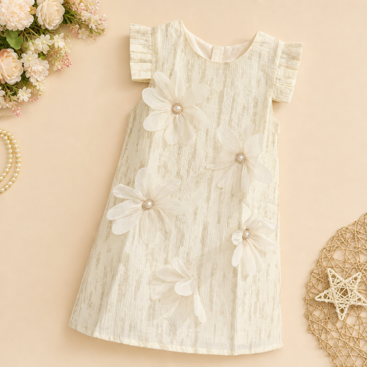Elegant Floral Pearl Dress for Girls
