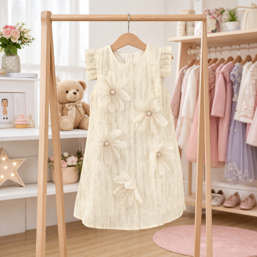 Elegant Floral Pearl Dress for Girls