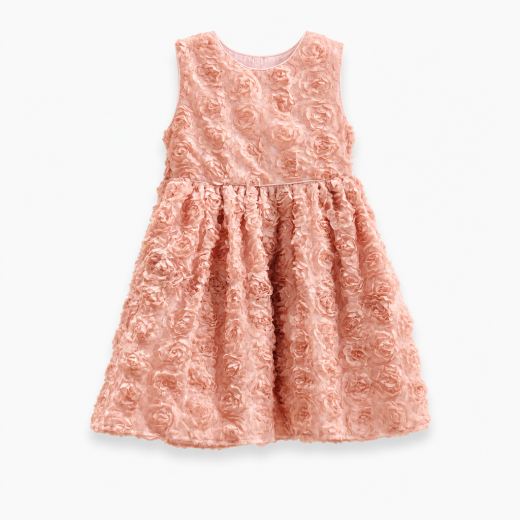 Girls Premium Peach Floral Textured Party Dress