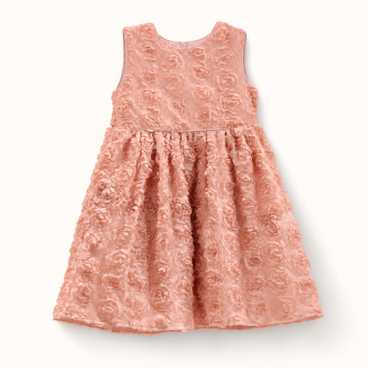 Girls Premium Peach Floral Textured Party Dress